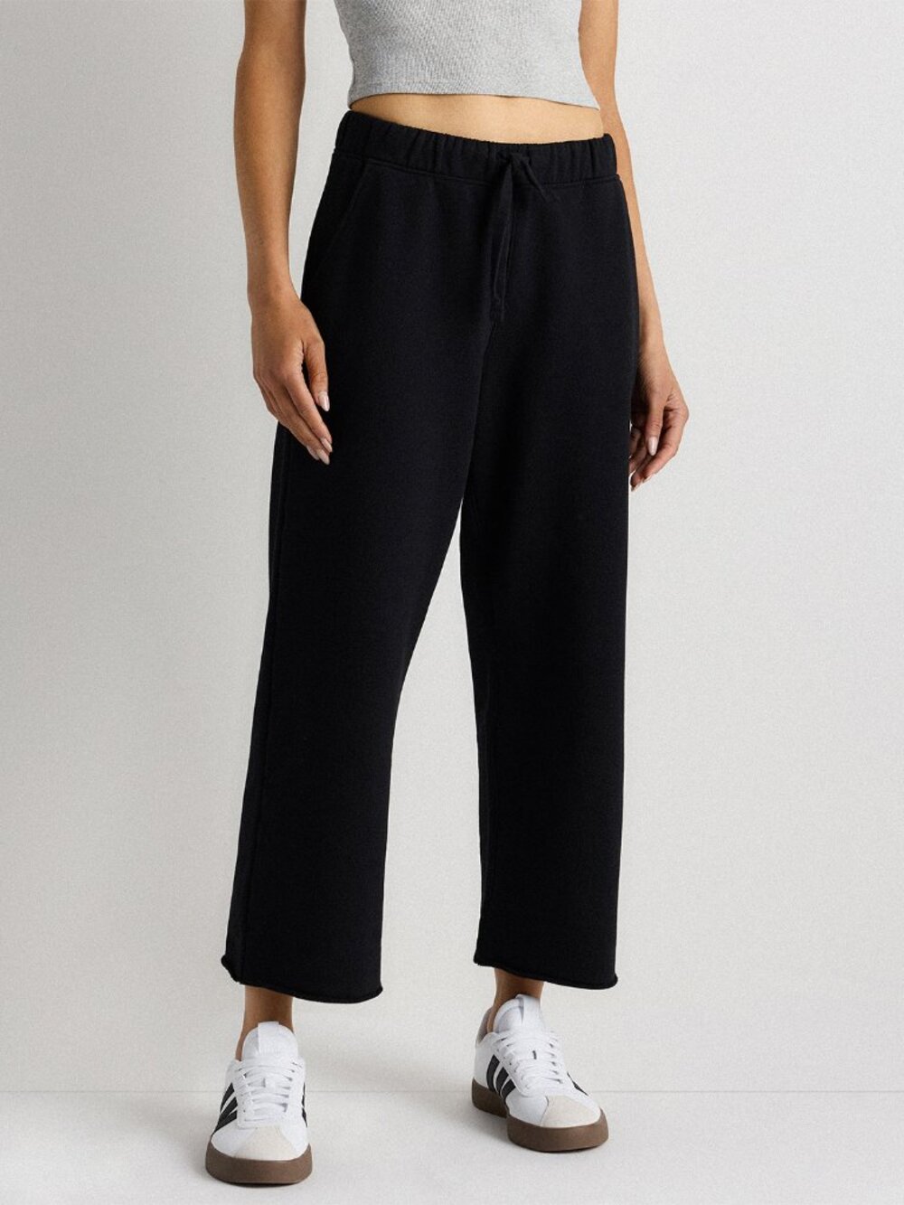 French Terry Cropped Wide Leg Pants in Black - Picture 8 of 9
